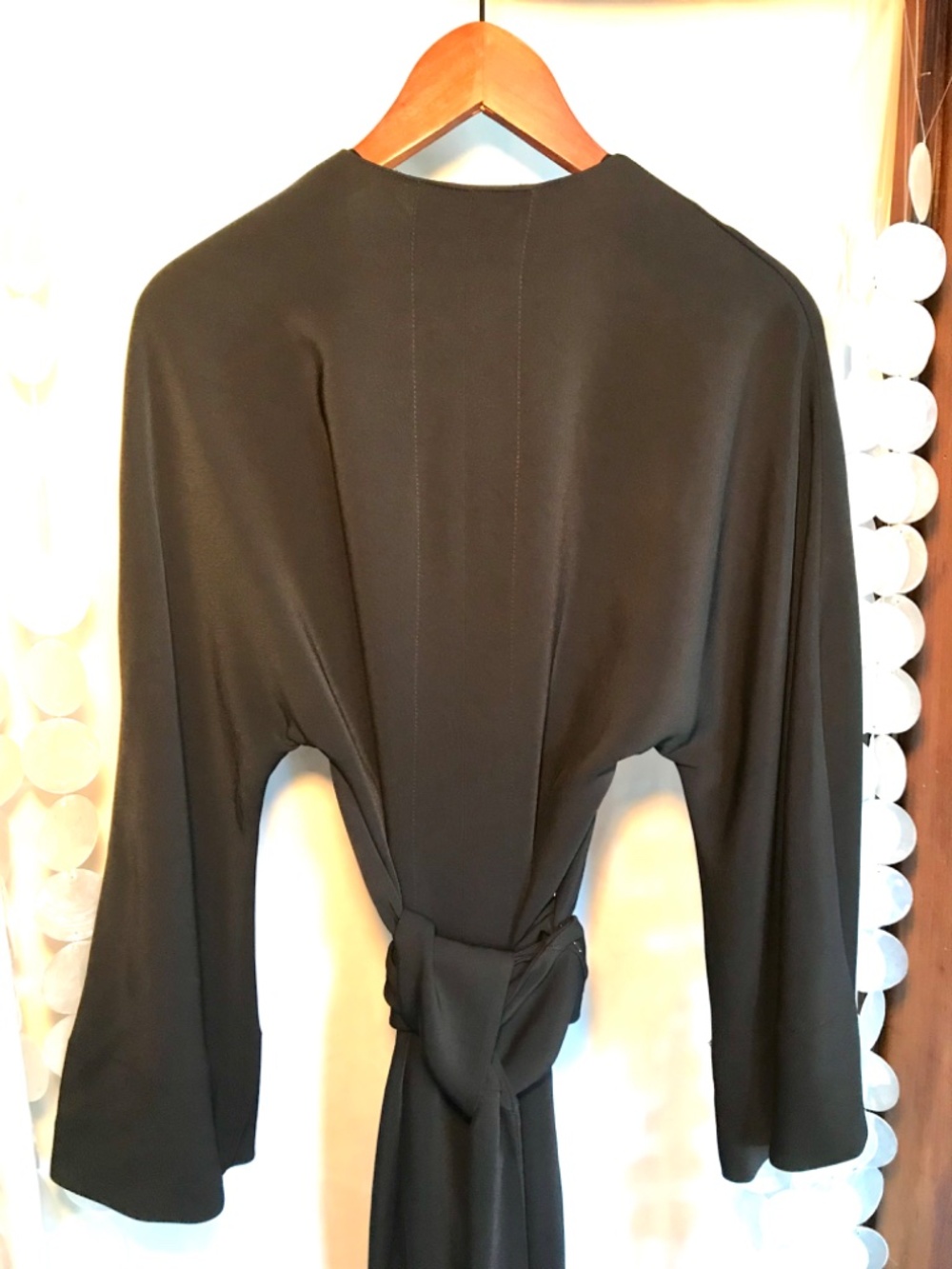 Zara Ribbon Midi Dress Deep V-Neck A-Line Long Sleeve - Picture 12 of 14